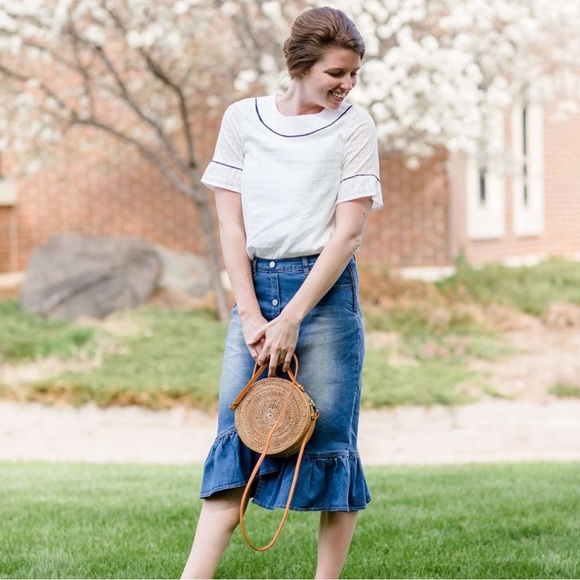 Denim Mermaid Midi Skirt Ruffle Hem - Picture 8 of 8